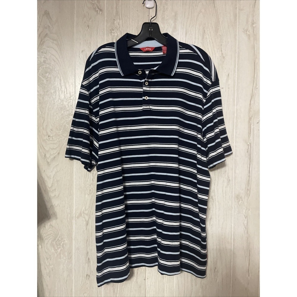 Izod Golf Polo Shirt Men's Size Xl/Tg/ Xg Blue Striped Short Sleeve Activewear